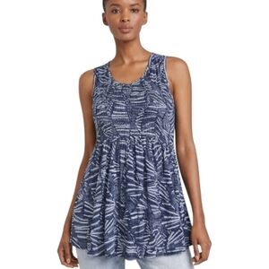Anthro Riley Smocked Tunic Top Navy Gray Flowy Sleeveless Boho XS